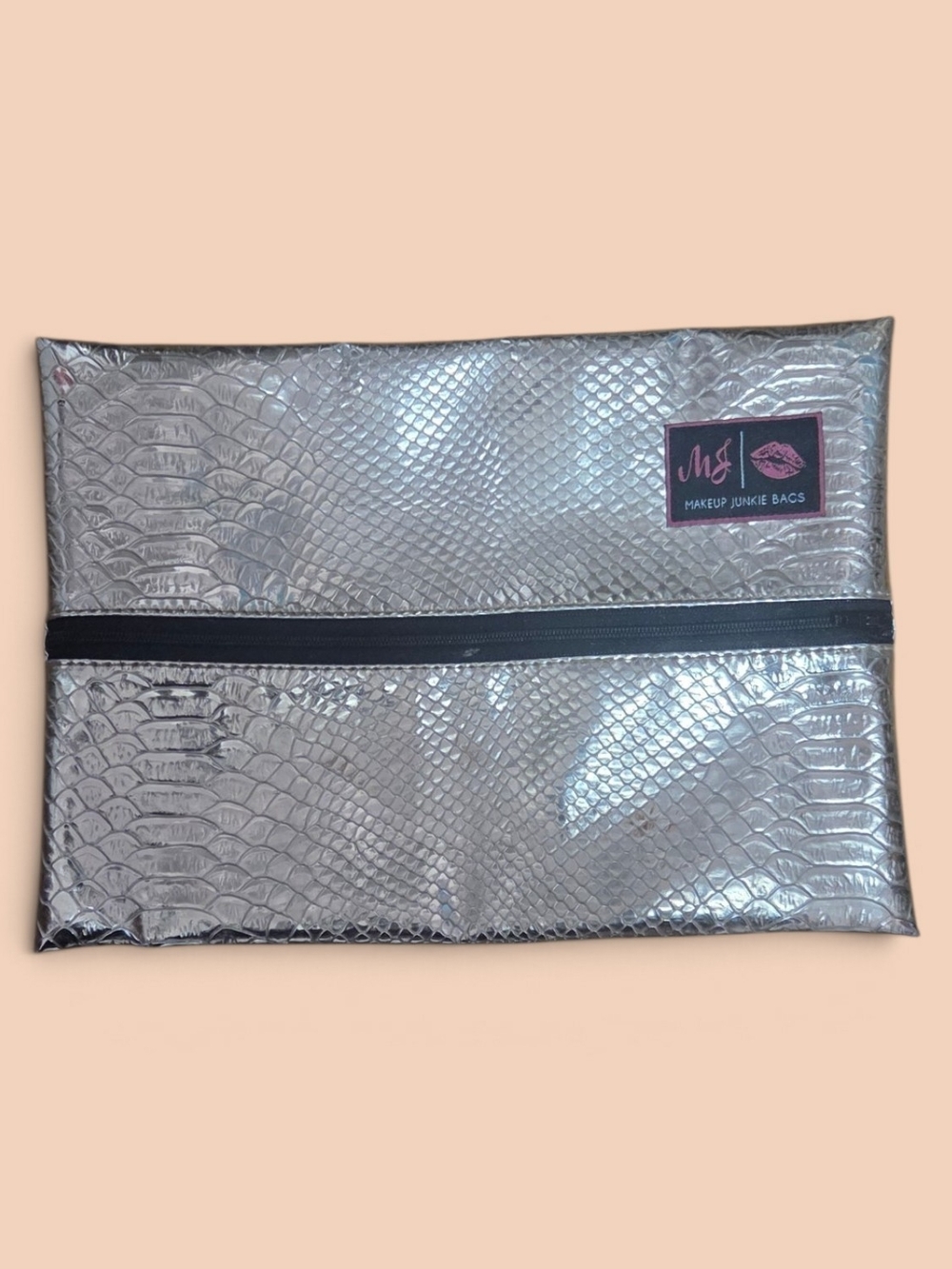 Makeup Junkie Bags Gold Metallic Snakeskin Cosmetic Pouch